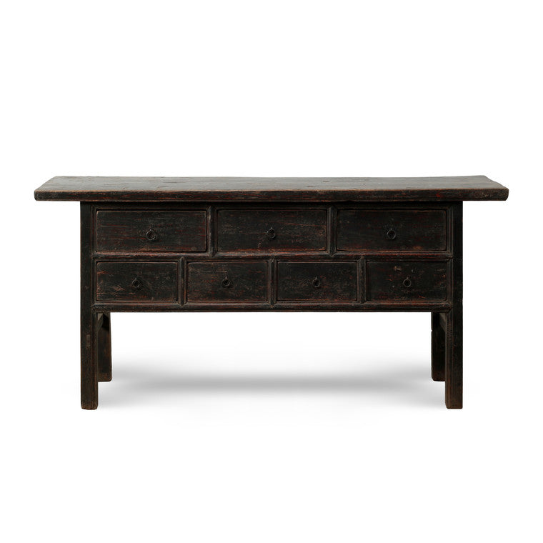 Approx. 71" Wide Vintage Sideboard with Seven Drawers Distressed Black Lacquer image 3