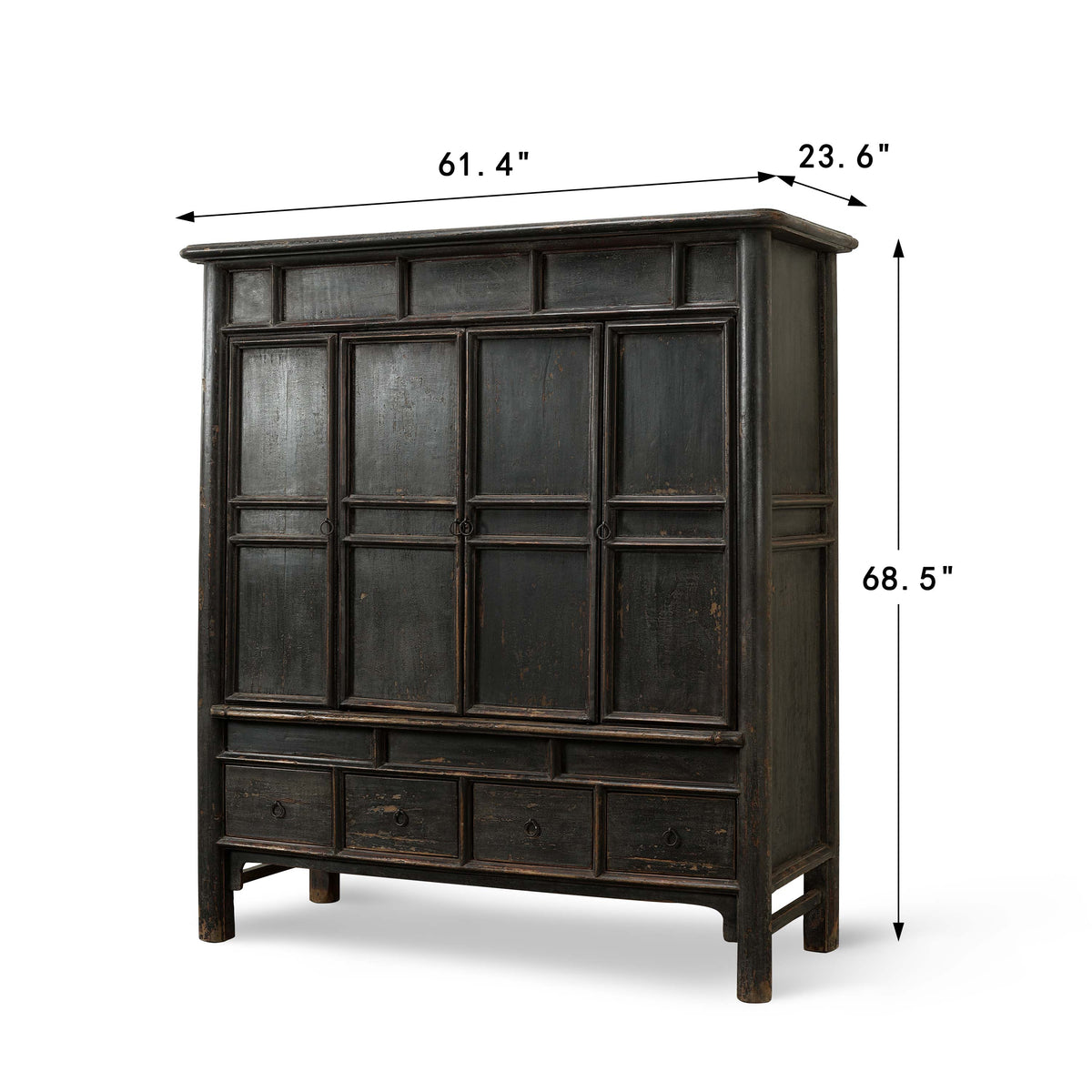 Approx. 61" Wide 68" Tall Vintage Cabinet with Four Drawers Distressed Black