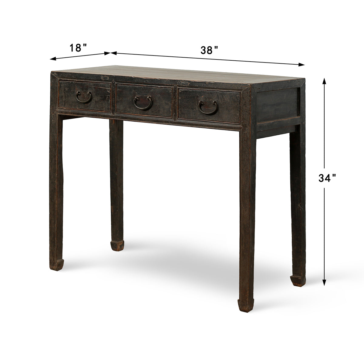 Approx. 38 Inches Long 18 Inches Deep Vintage Entry Table with Two Drawers Distressed Black