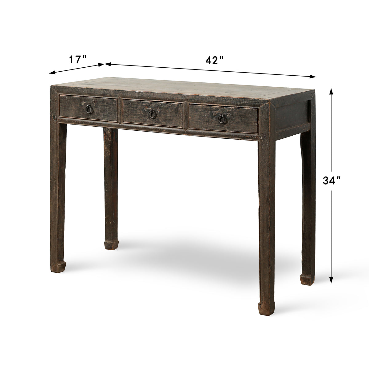 Approx. 42 Inches Long 17 Inches Deep Vintage Entry Table with Two Drawers Distressed Black
