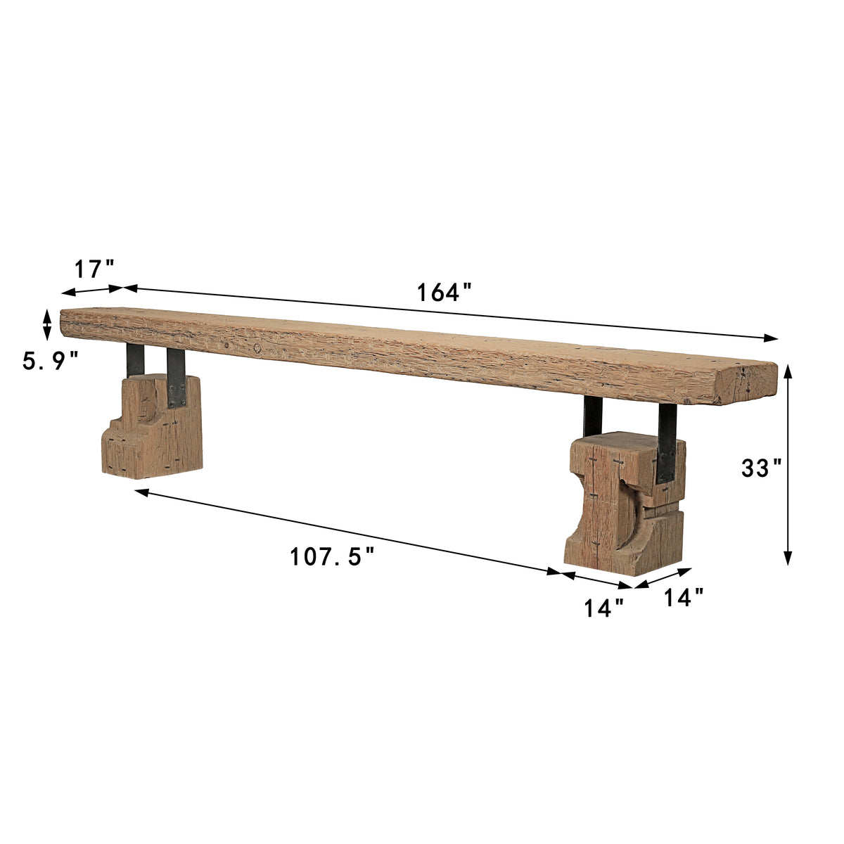 Approx. 164 Inches Long Vintage Appeal Console Table Weathered Natural
