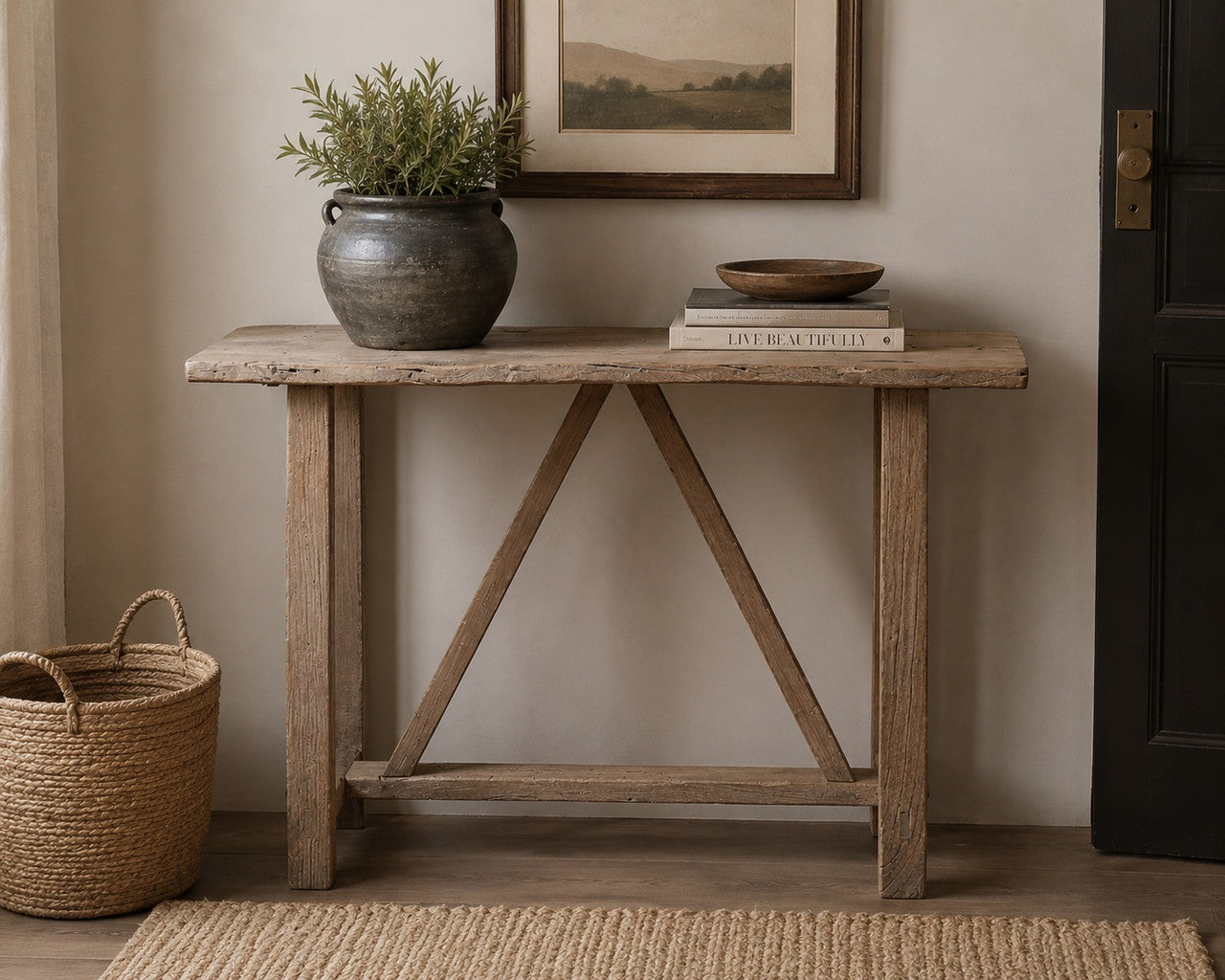 Elmwood Vintage Console Table Weathered Natural Approx.45-50Wx15-20Dx33H