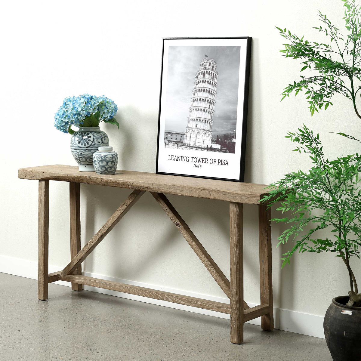 Vintage Console Table Weathered Natural Approx. 66-72Wx14-18Dx33H