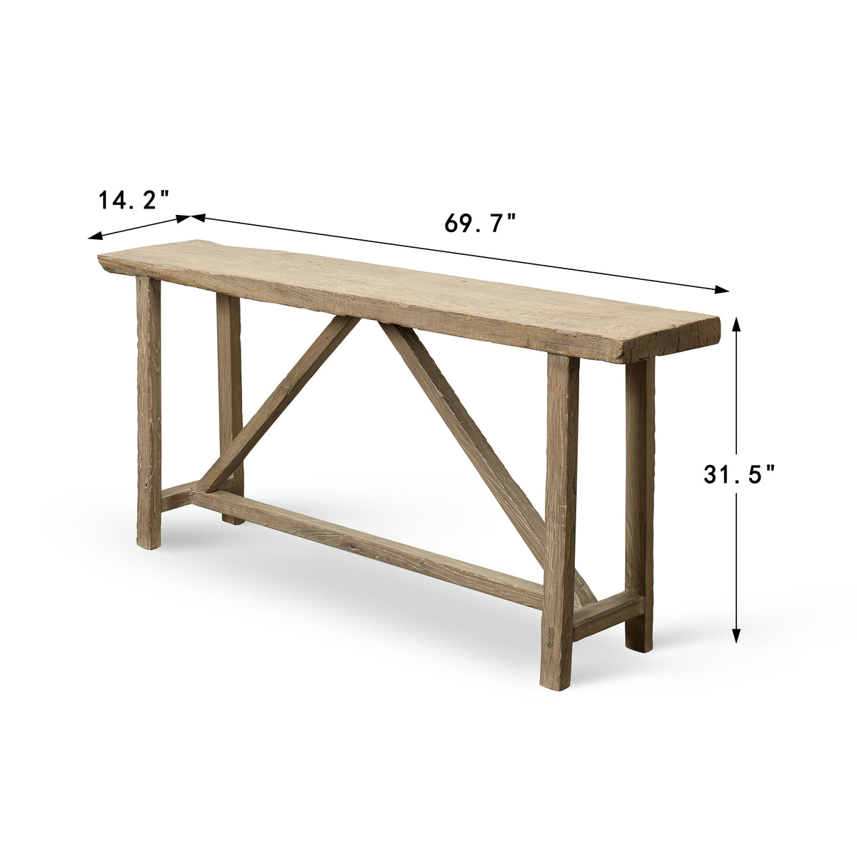 Vintage Console Table Weathered Natural Approx. 66-72Wx14-18Dx33H