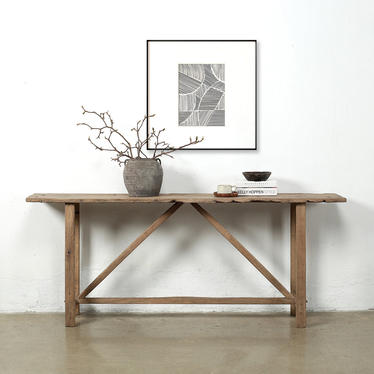Vintage Console Table Weathered Natural Approx. 66-72Wx14-18Dx33H
