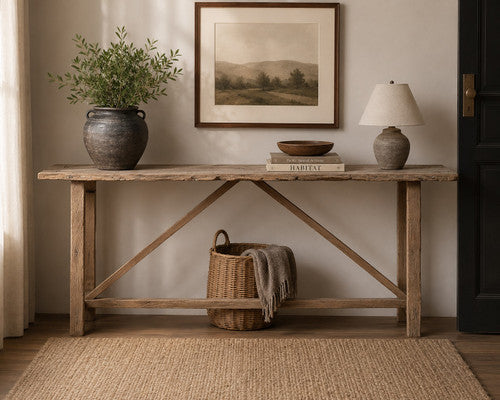 Elmwood Vintage Console Table Weathered Natural Approx. 79-87Wx15-20Dx33H image 2