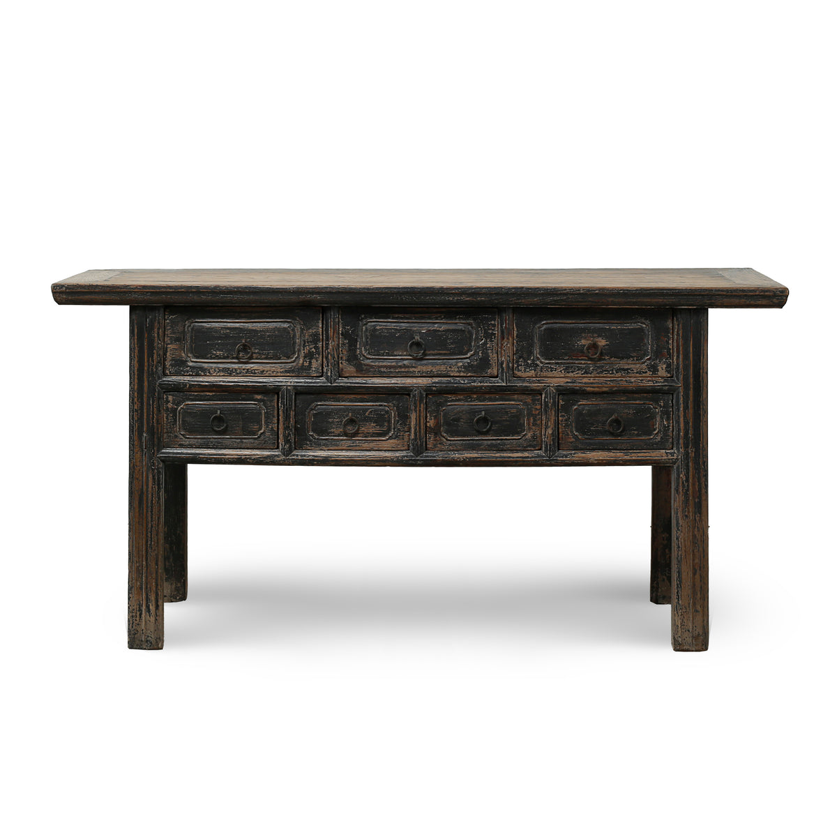 Approx. 65 Inches Wide Antique Entry Table with 7 Drawers Distressed Black