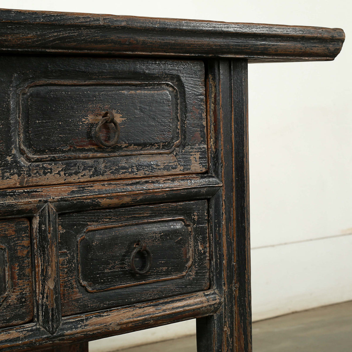 Approx. 65 Inches Wide Antique Entry Table with 7 Drawers Distressed Black