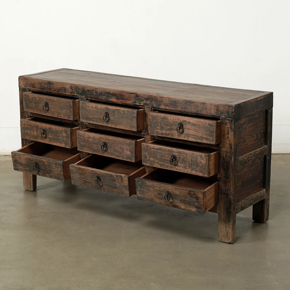 Vintage Chest With Nine Drawers | Weathered Natural Wood