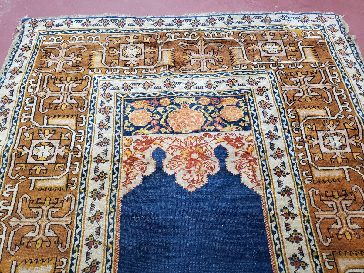 Antique Turkish Anatolian Ghiordes Prayer Rug, Twin Mihrabs, Rare Collectible Oriental Rug, Early 20th Century Prayer Rug, 3'9" x 5'2" - Jewel Rugs, view 13