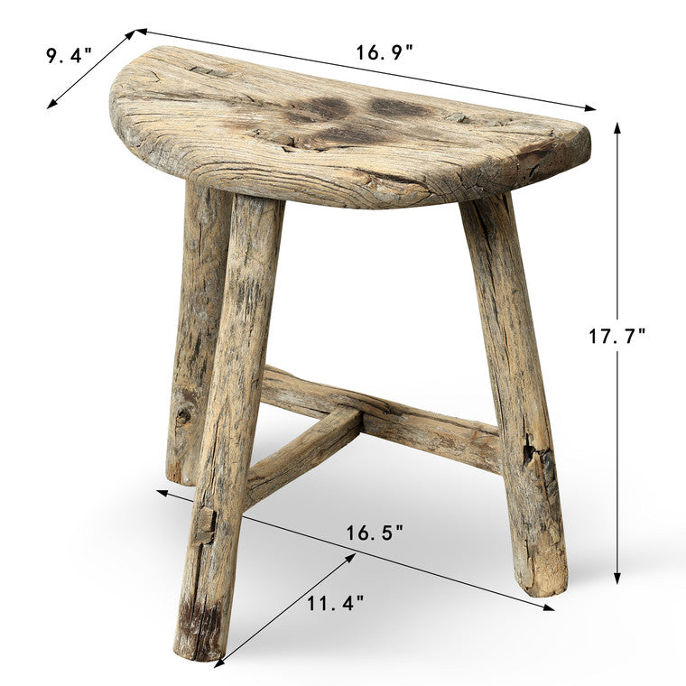 Vintage Rustic D-Shaped Stool 18H 17W 9.3D image 3