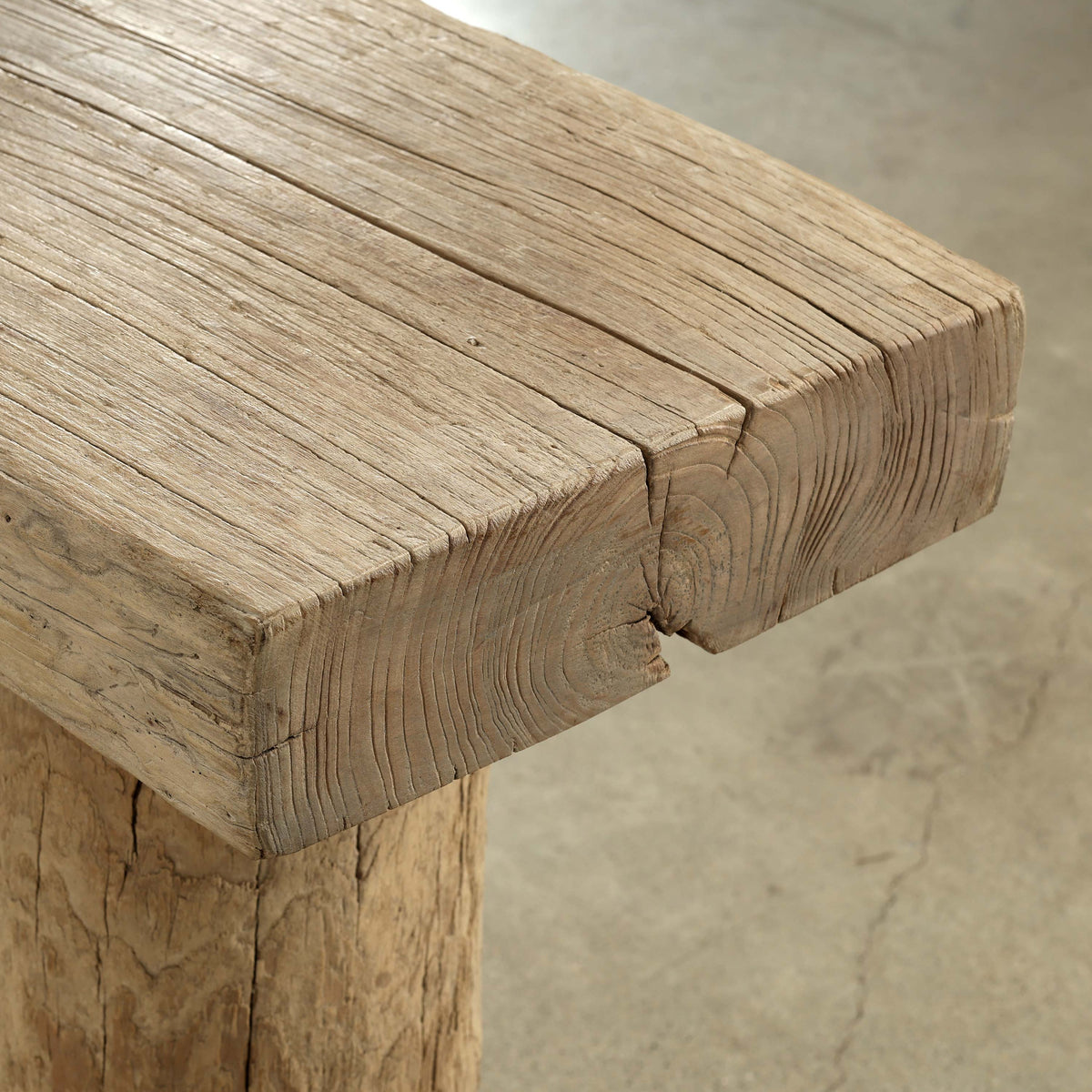 Vintage Log Console 58" Wide with Round Leg Weathered Natural