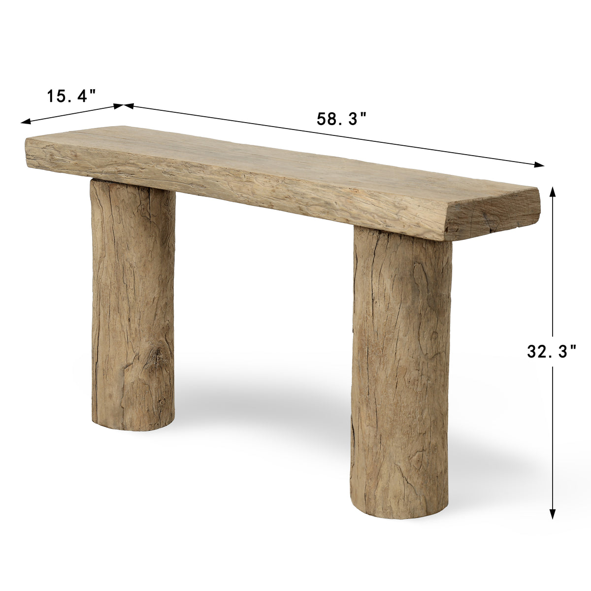 Vintage Log Console 58" Wide with Round Leg Weathered Natural