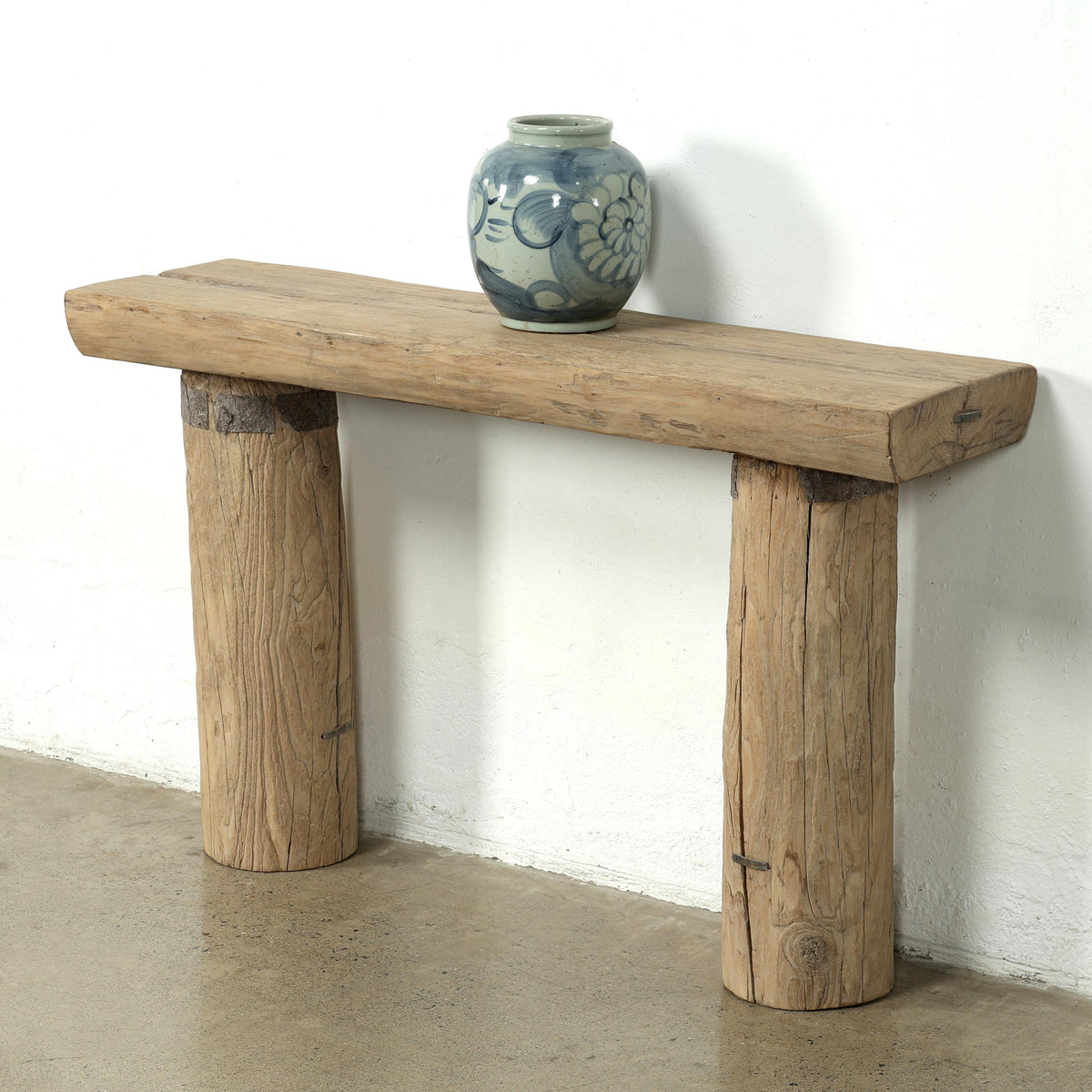 Mini Log Console 52" Wide with Round Leg Weathered Natural