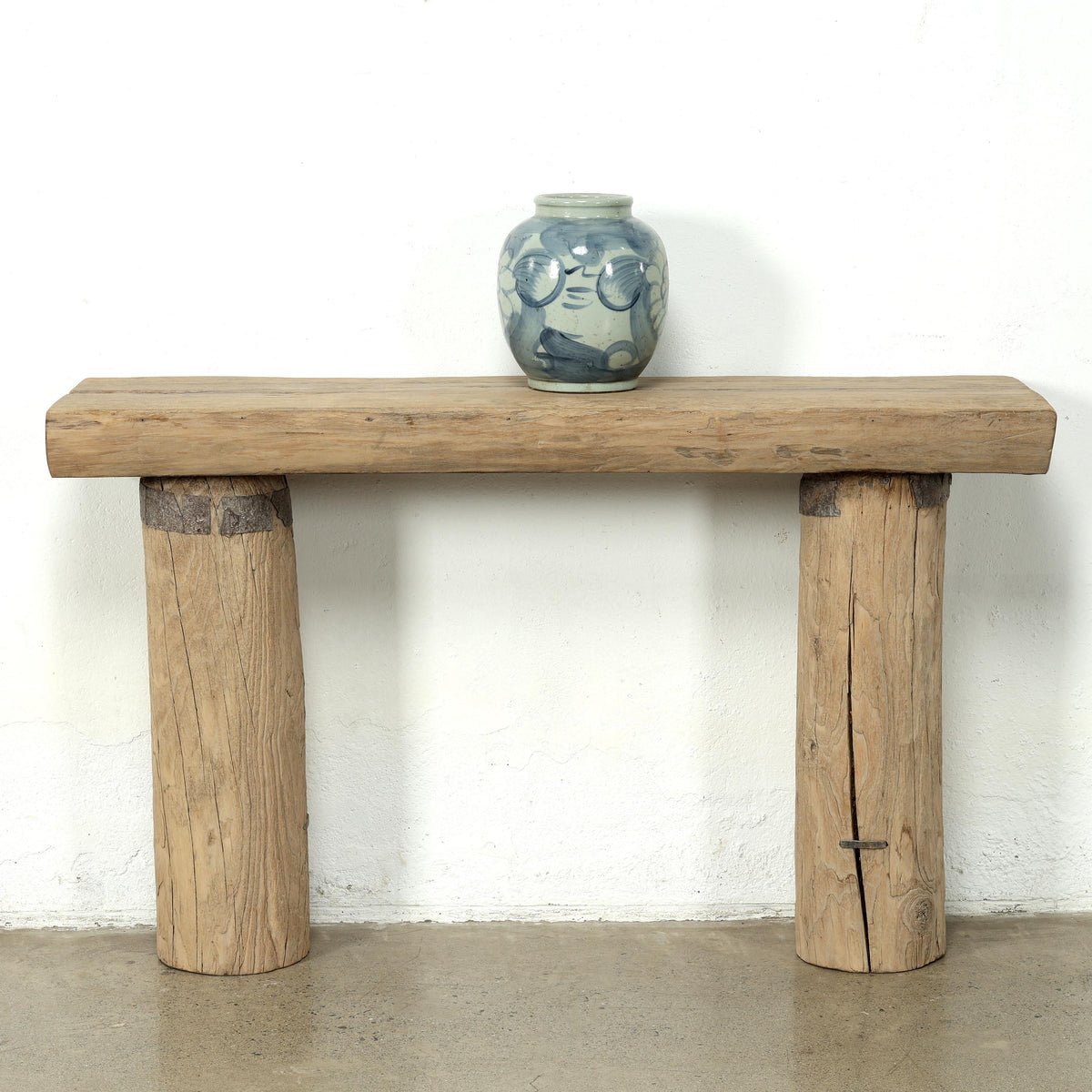 Mini Log Console 52" Wide with Round Leg Weathered Natural