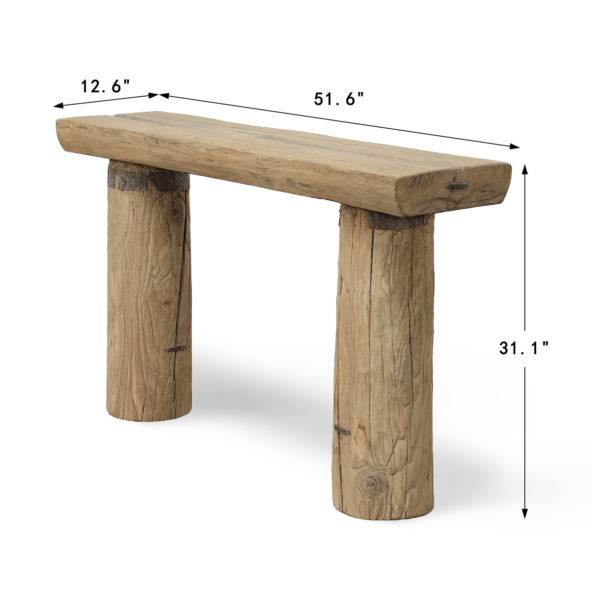 Mini Log Console 52" Wide with Round Leg Weathered Natural