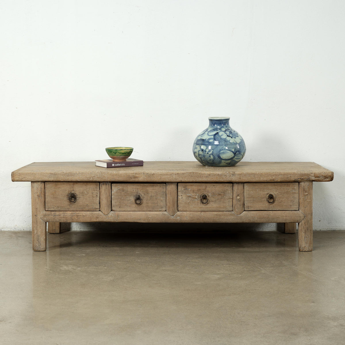 Vintage Elmwood Coffee Table with Four Drawers 71x26x18.5H