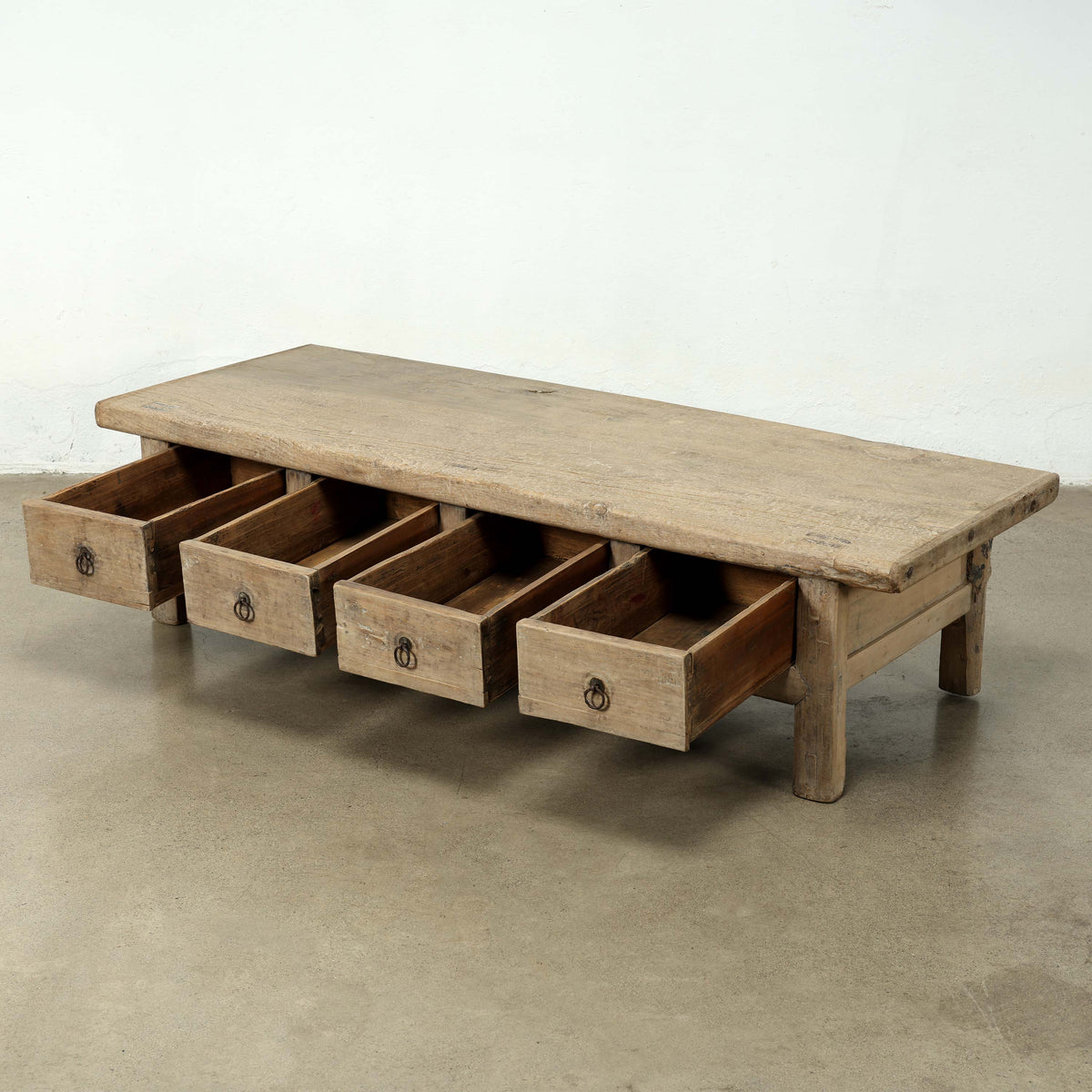 Vintage Elmwood Coffee Table with Four Drawers 71x26x18.5H