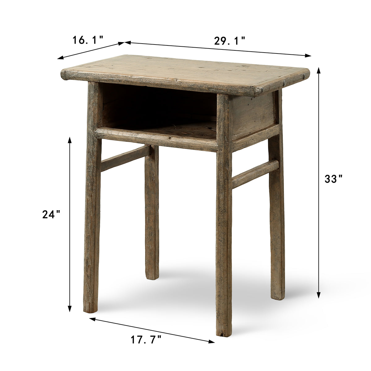 Approx.29 Inches Vintage Table with Storage Weathered Natural
