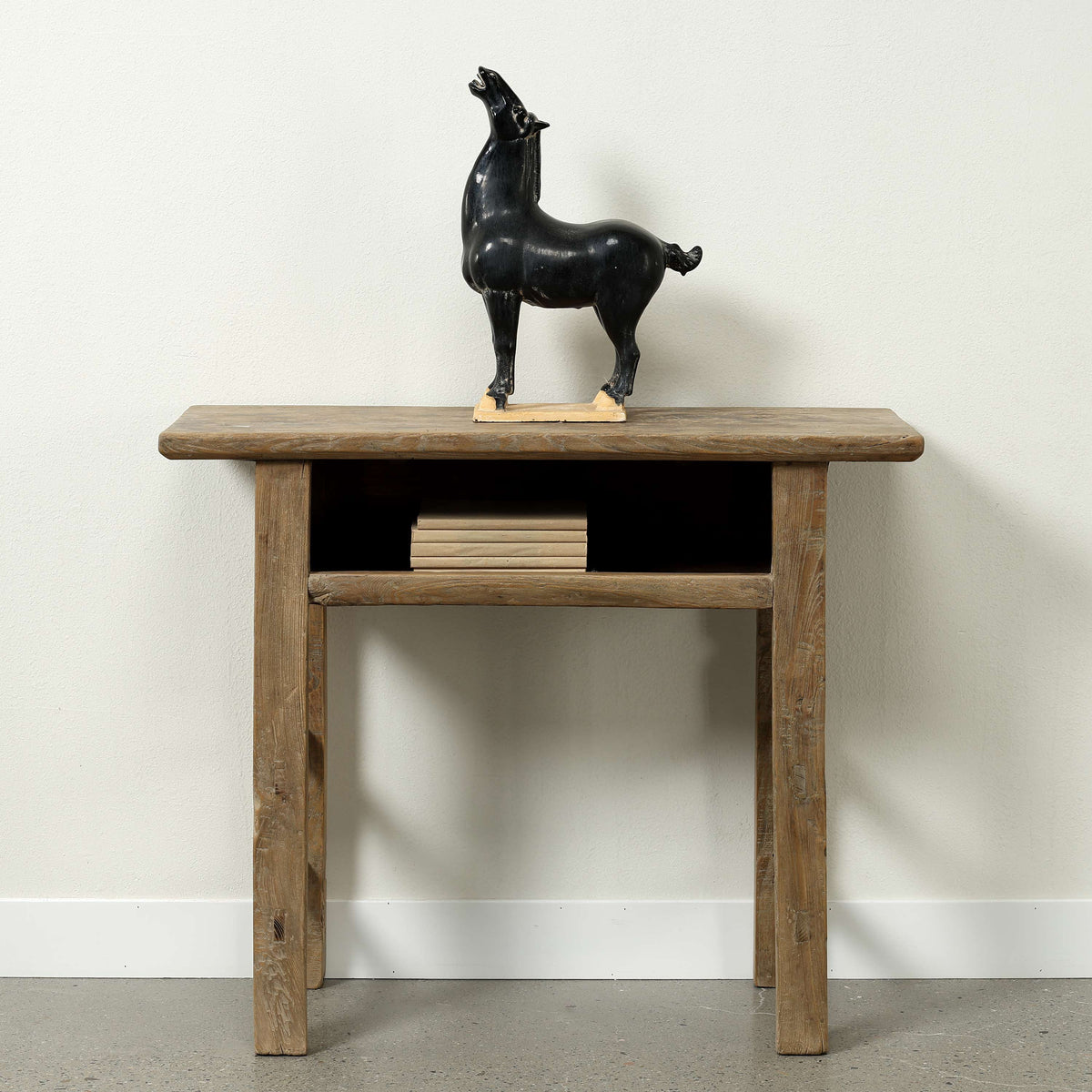 Approx. 39.8 Inches Vintage Table with Storage Weathered Natural