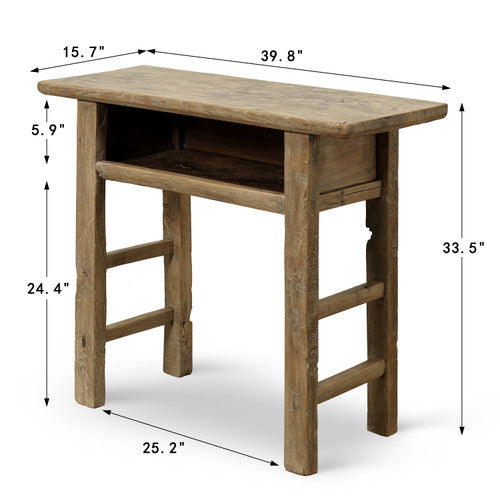 Approx. 37.8 Inches Vintage Table with Storage Weathered Natural image 2