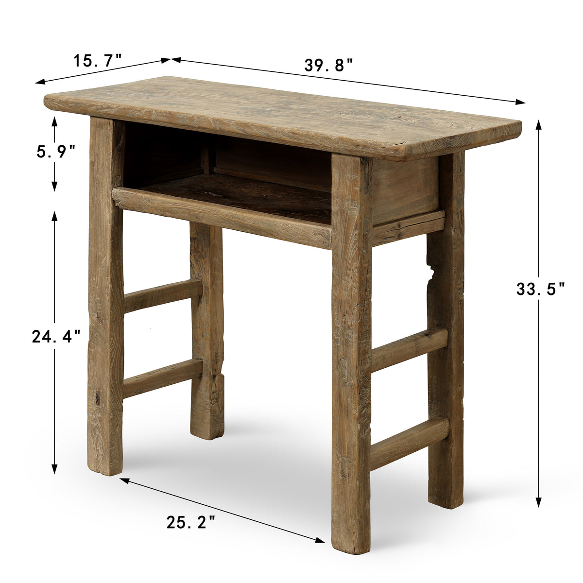 Approx. 39.8 Inches Vintage Table with Storage Weathered Natural