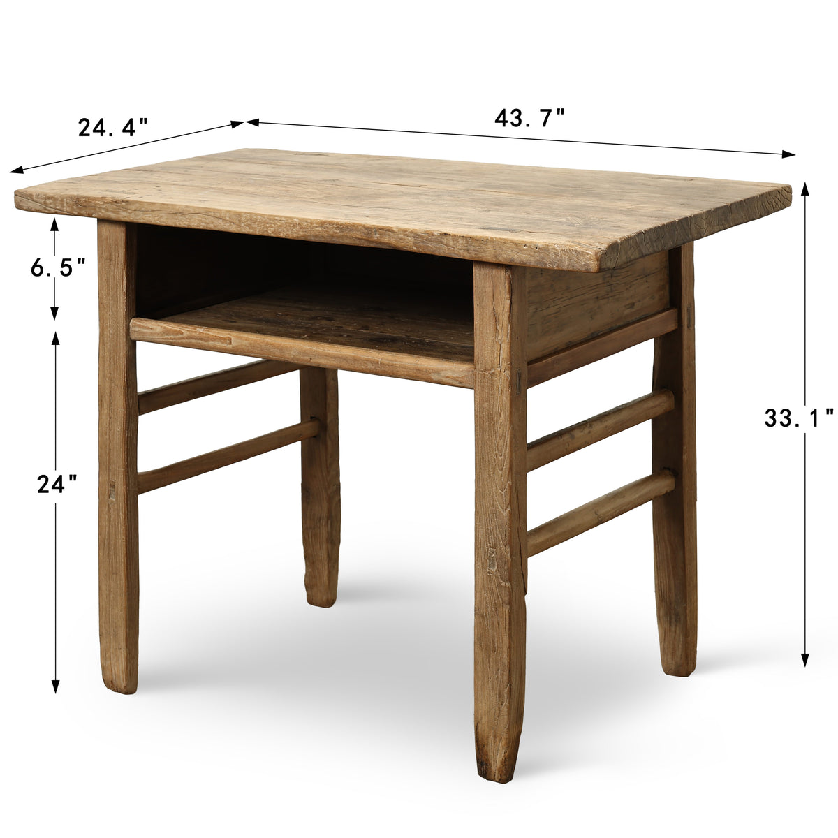 Approx. 44 Inches Vintage Table with Storage, Weathered Natural
