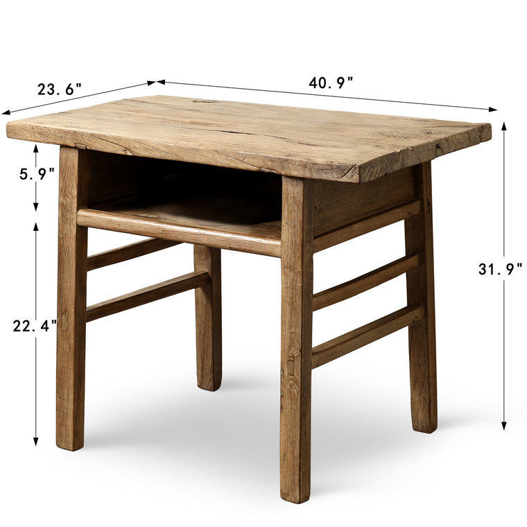 Approx.40.9 Inches Vintage Table with Storage Weathered Natural image 3