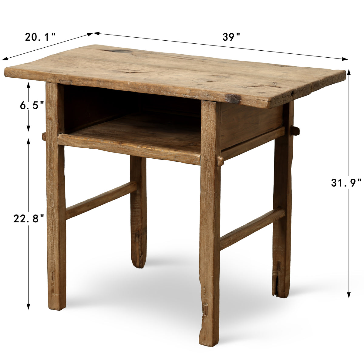 Approx. 39 Inches Vintage Table with Storage, Weathered Natural