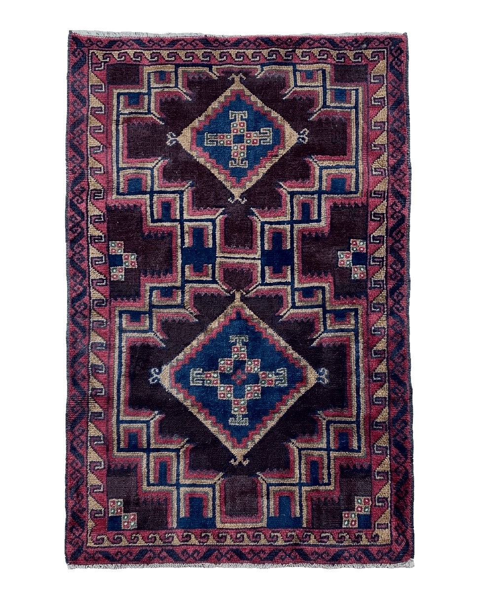 2'11" X 4'6" Vintage Handmade Tribal Wool Rug Balouchi Rug Afghan Rug Geometric - Jewel Rugs