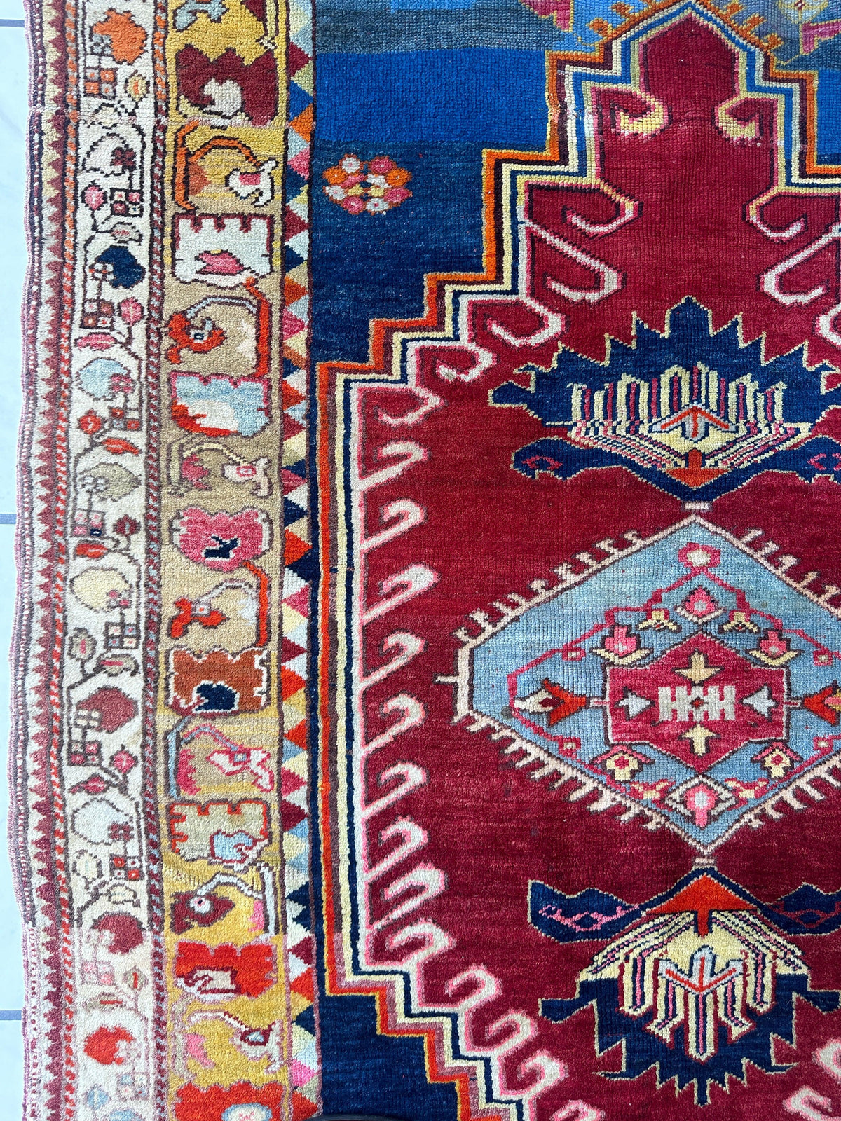 Antique Turkish Rug 4x6 | Red, Blue & Gold | Hand-Knotted Wool - Rugistan, view 10