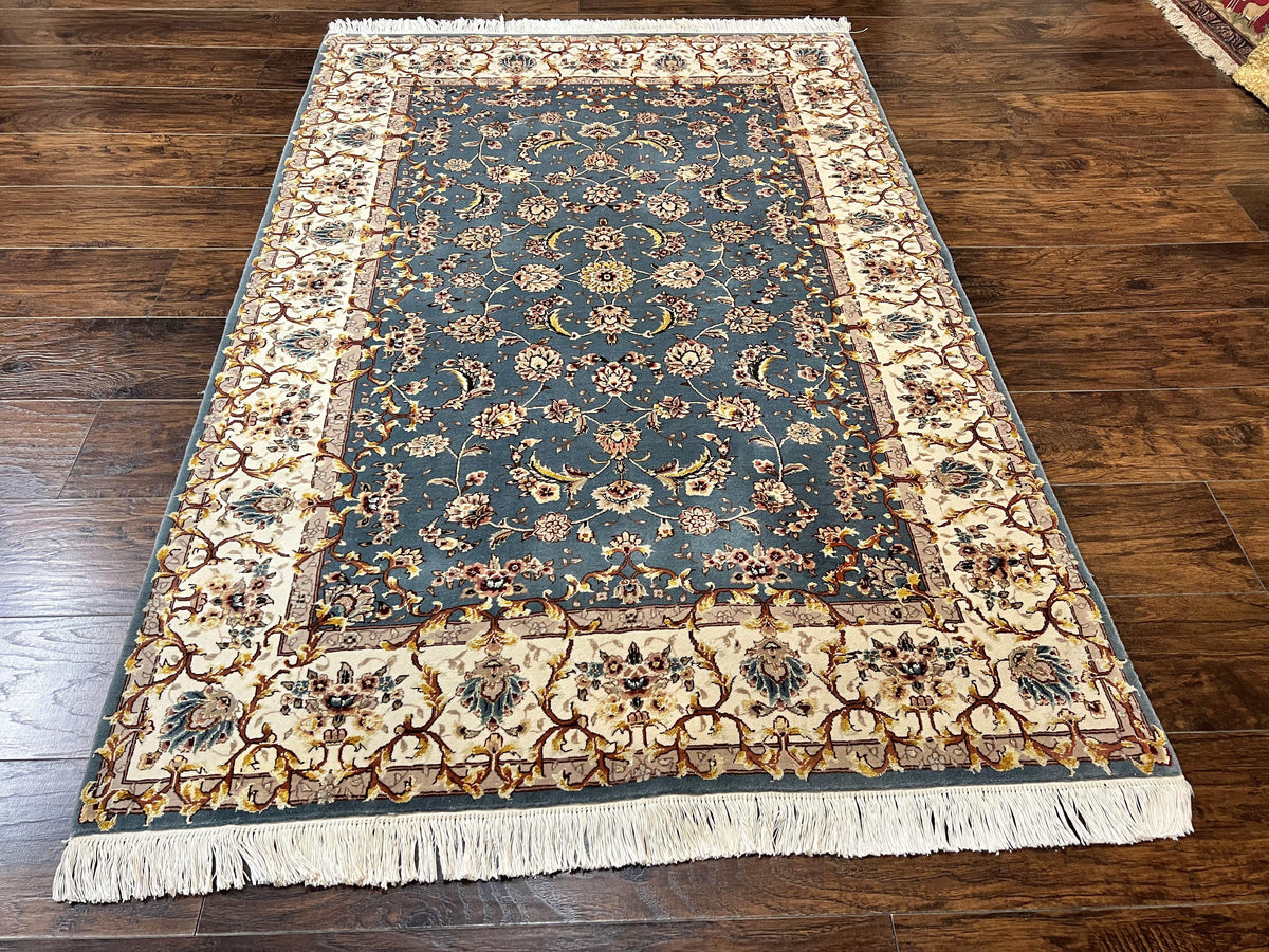 Sino Persian Rug 4x6, Very Fine Oriental Carpet, Handmade Rug 4 x 6, Floral Allover Vintage Traditional Wool & Silk Highlights, 200 KPSI - Jewel Rugs, view 12