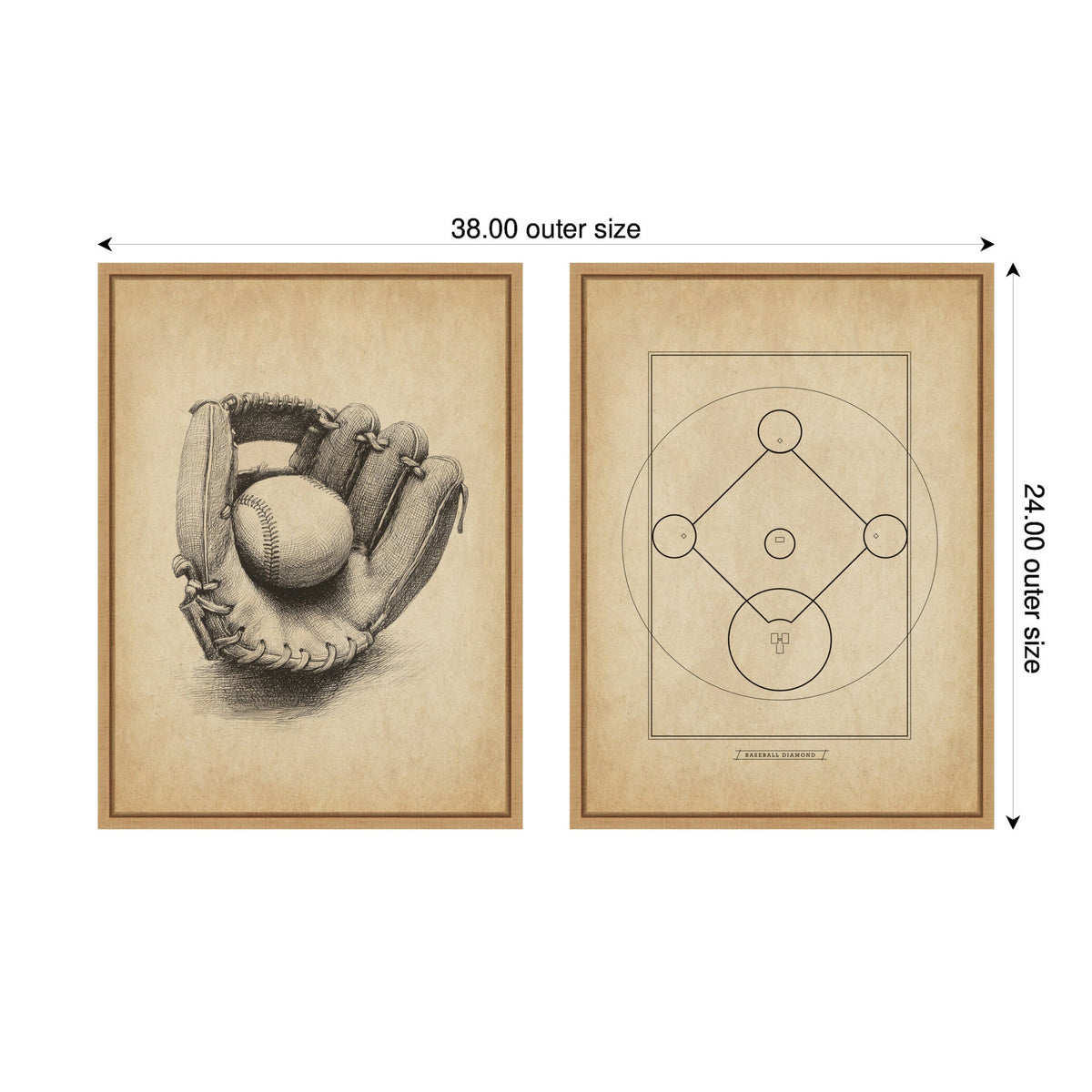 Vintage Baseball 2 Piece Framed Canvas Wall Art Set by The Creative Bunch Studio