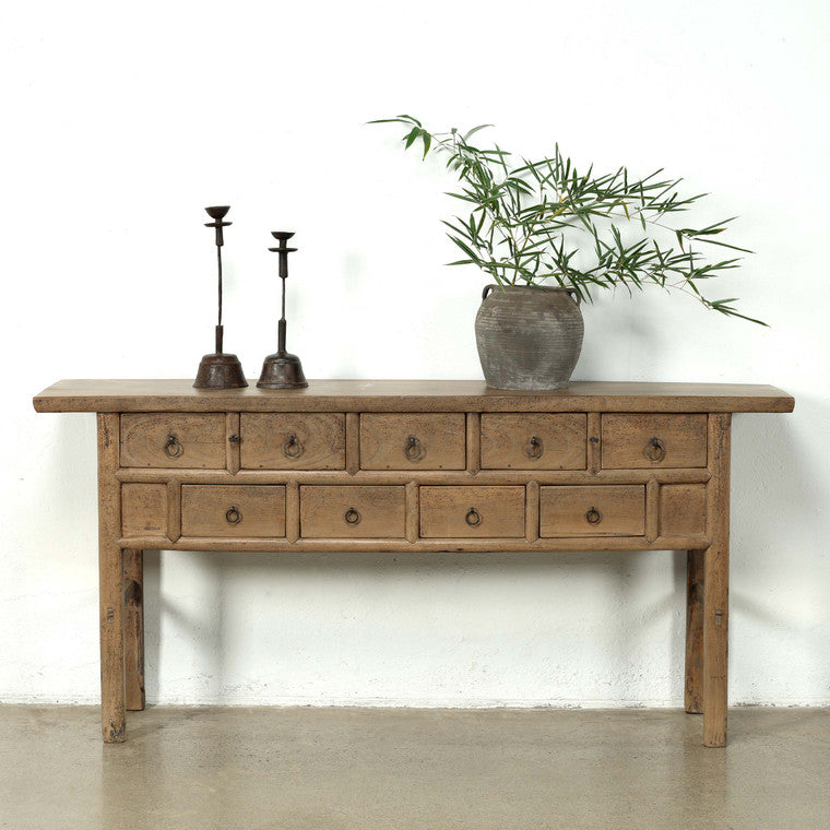 Approx. 70 Inches Long Vintage Sideboard with 9 Drawers Weathered Natural image 3