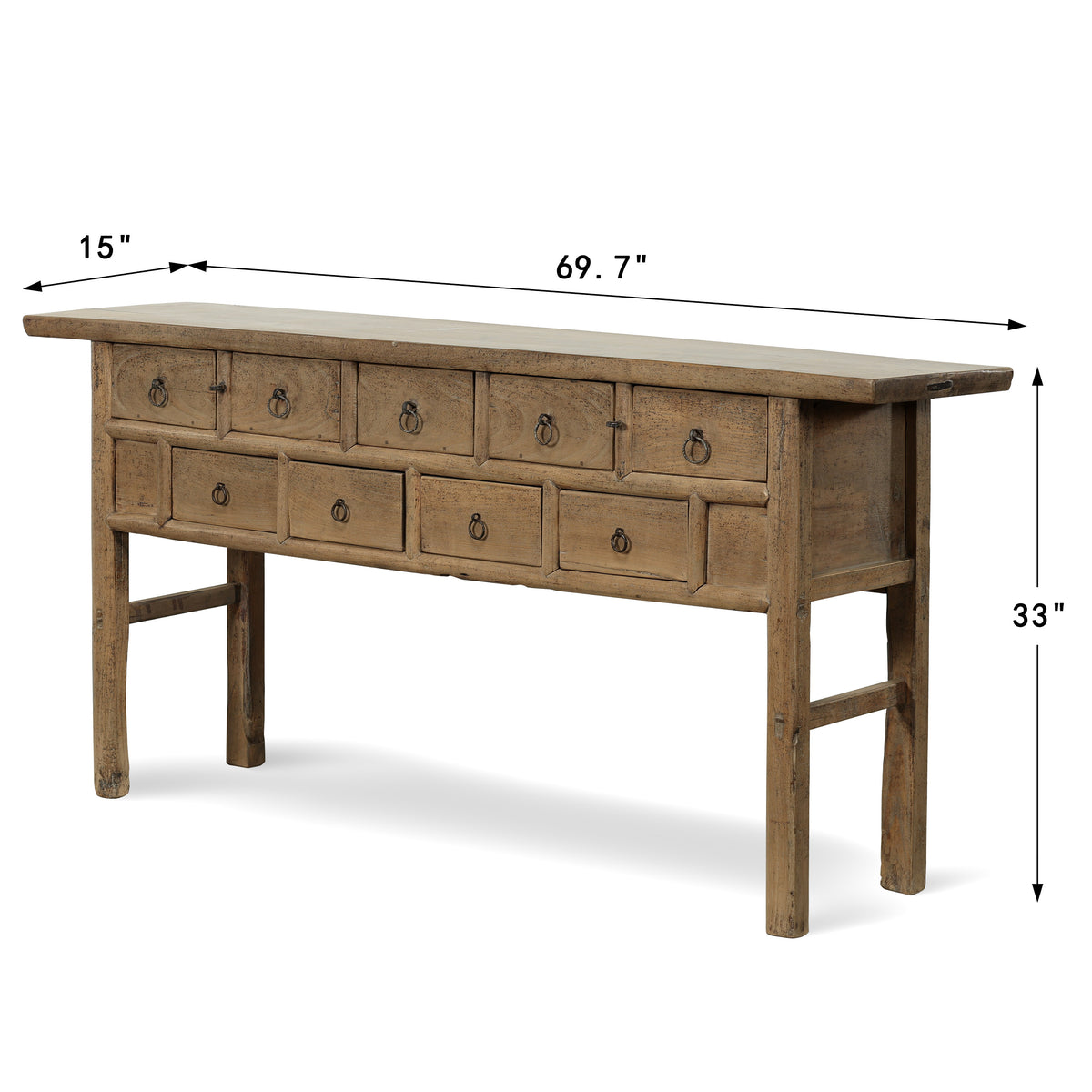 Approx. 70 Inches Long Vintage Sideboard with 9 Drawers Weathered Natural