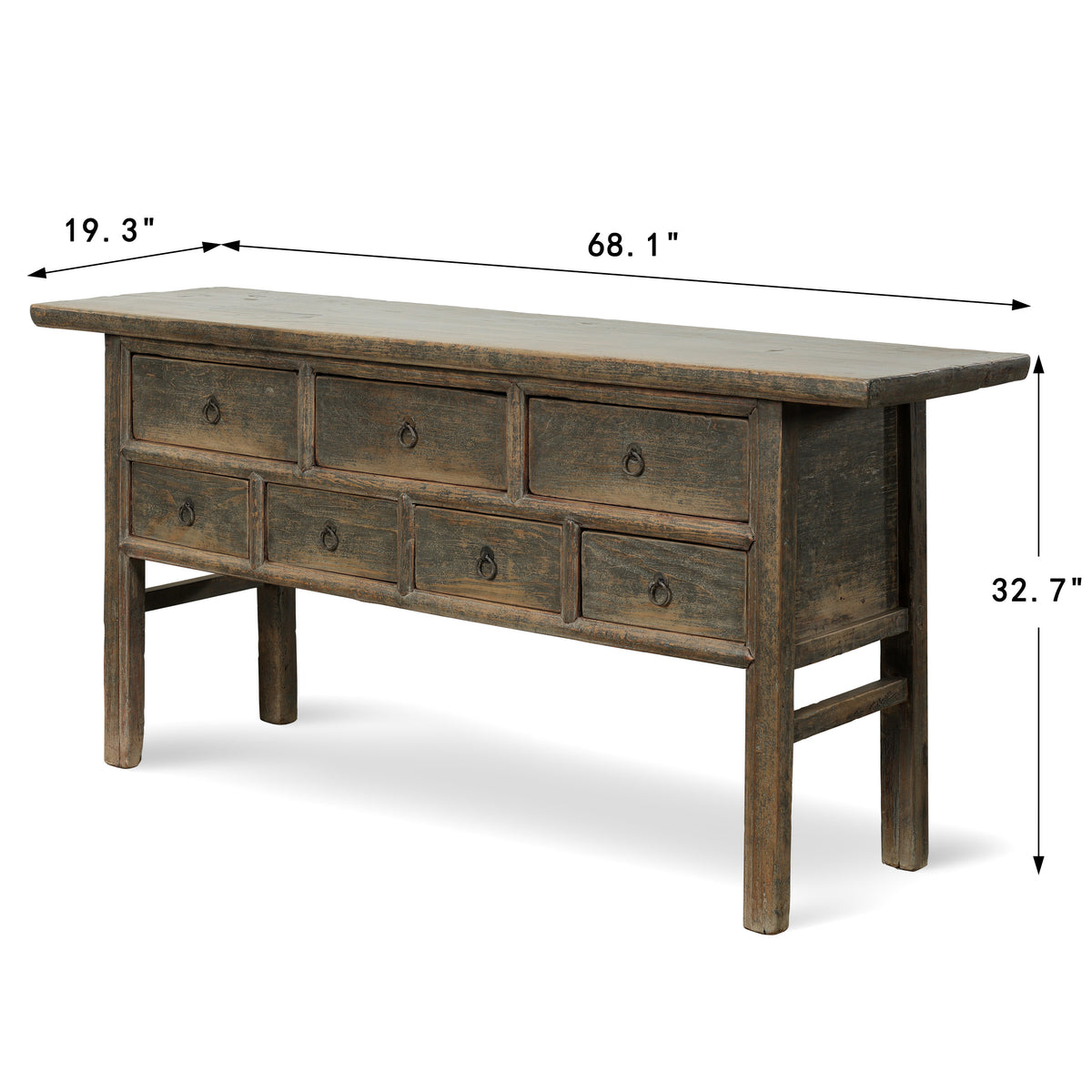 Approx. 68 Inches Long Vintage Sideboard with 9 Drawers Distressed Black