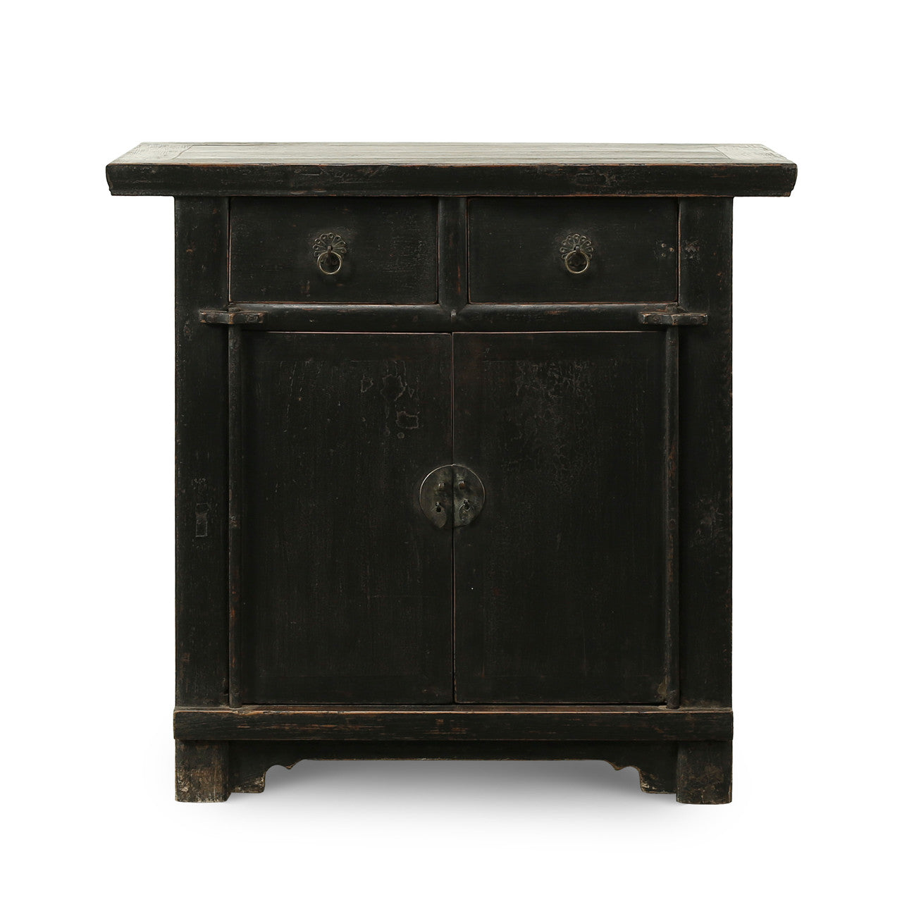 Vintage Table with Two Drawers with Distressed Original Lacquer Approx 35-45 Inches Wide image
