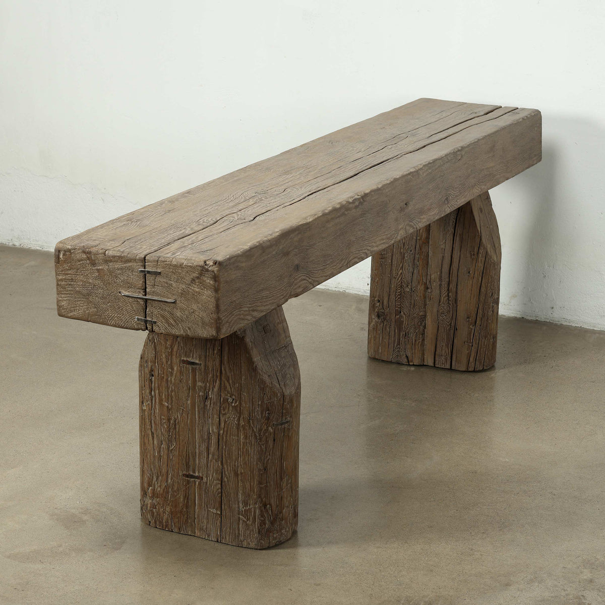 101 Inches Long Heritage Timber Beam Console, Weathered natural brown with soft grey undertones