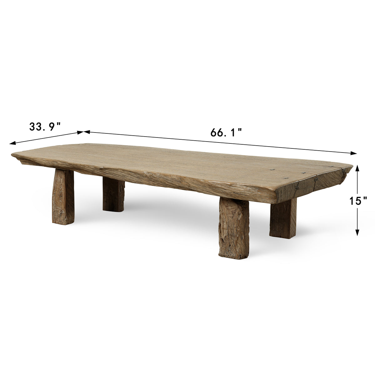 Live Edge Vintage Coffee Table Weathered Natural Oak 66x34x15H