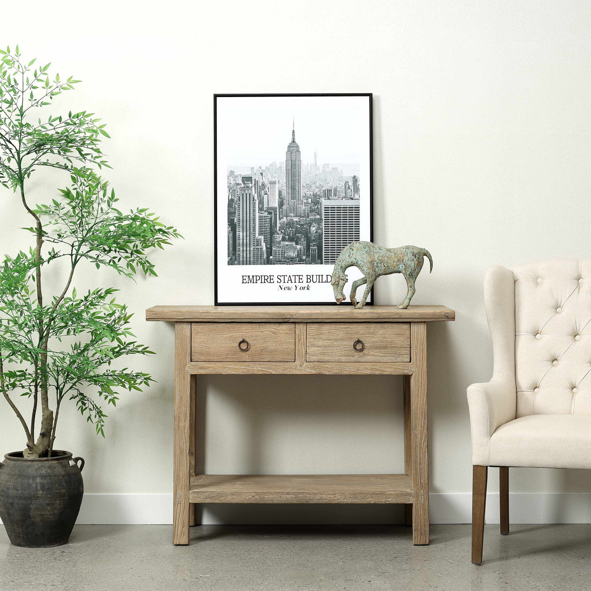 Approx 43" Wide Console with Two Drawers Weathered Natural