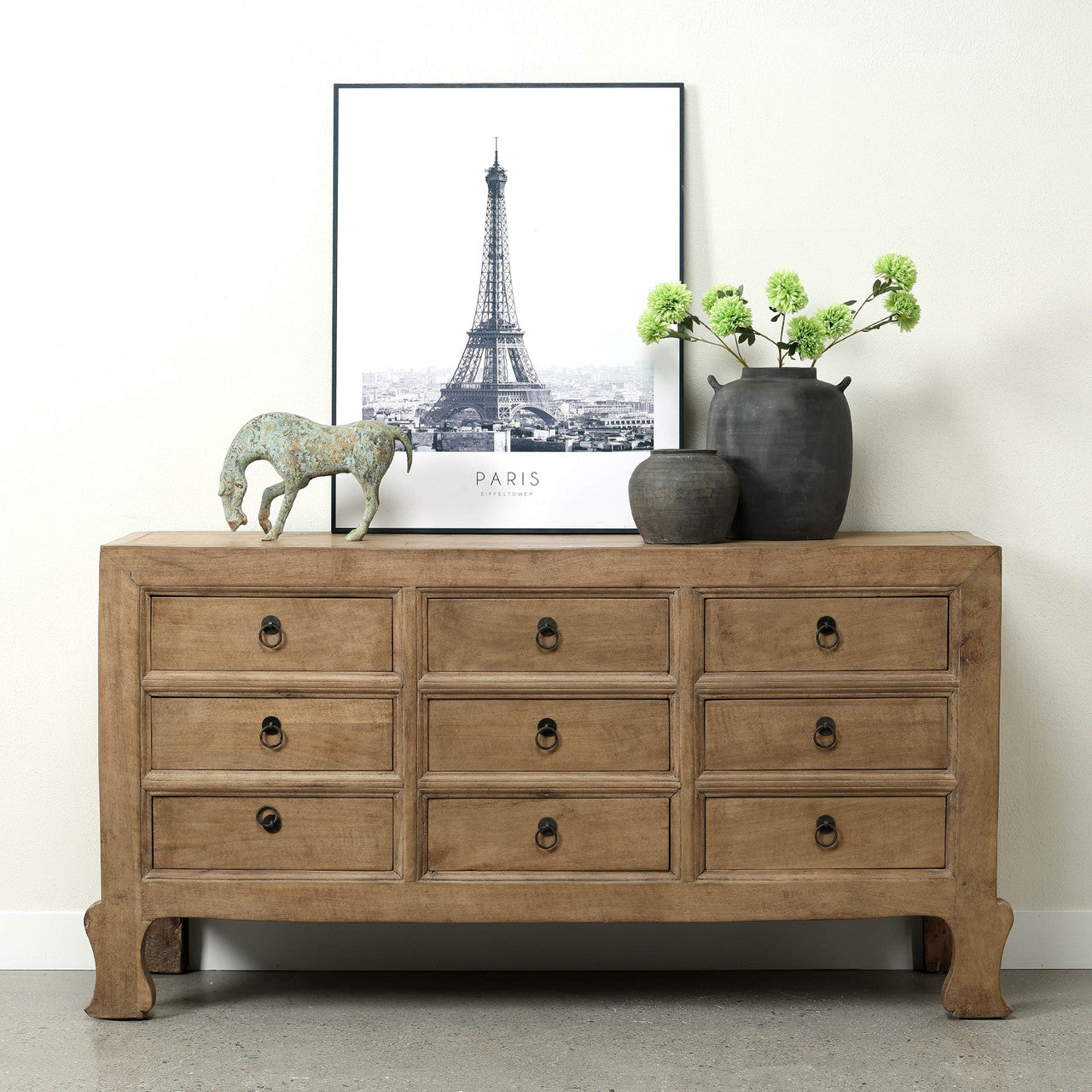 Approx. 66" Wide Antique Sideboard with 9 Drawers Walnutwood Weathered Natural