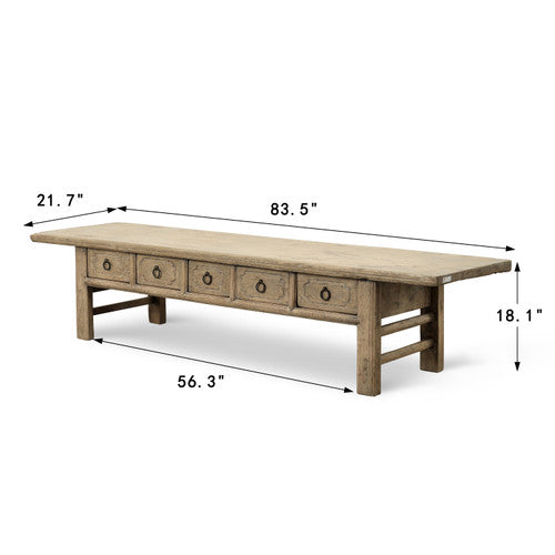Approx 84" Wide Vintage Table with Five Drawers, Weathered Natural image 2