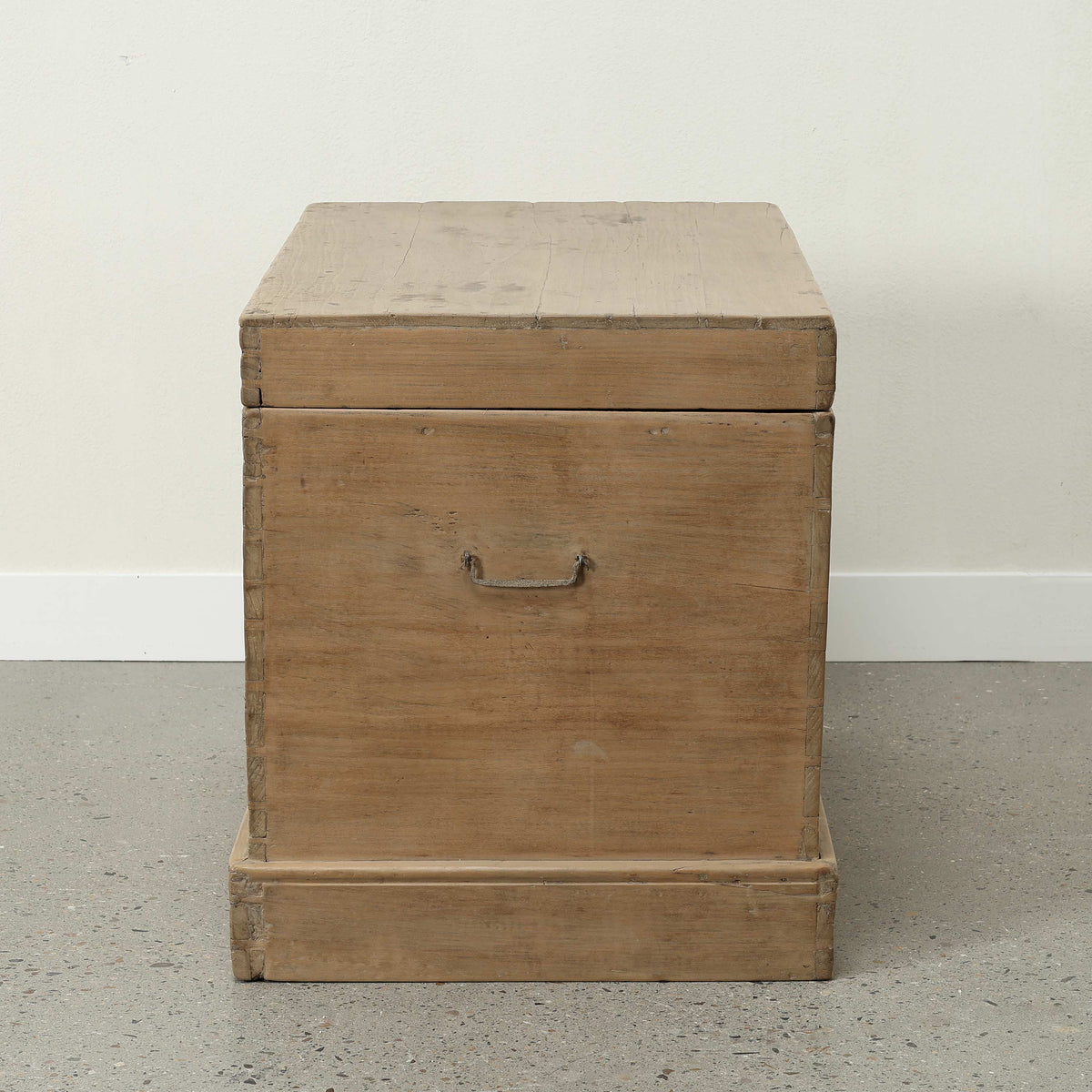 Approx 35" Wide Antique Storage Trunk with Hand-Carved Motifs Weathered Natural