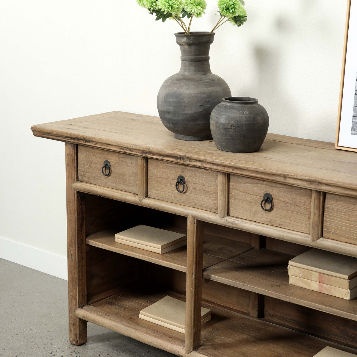 Approx. 104" Wide Vintage Sideboard with 6 Drawers, Weathered Natural