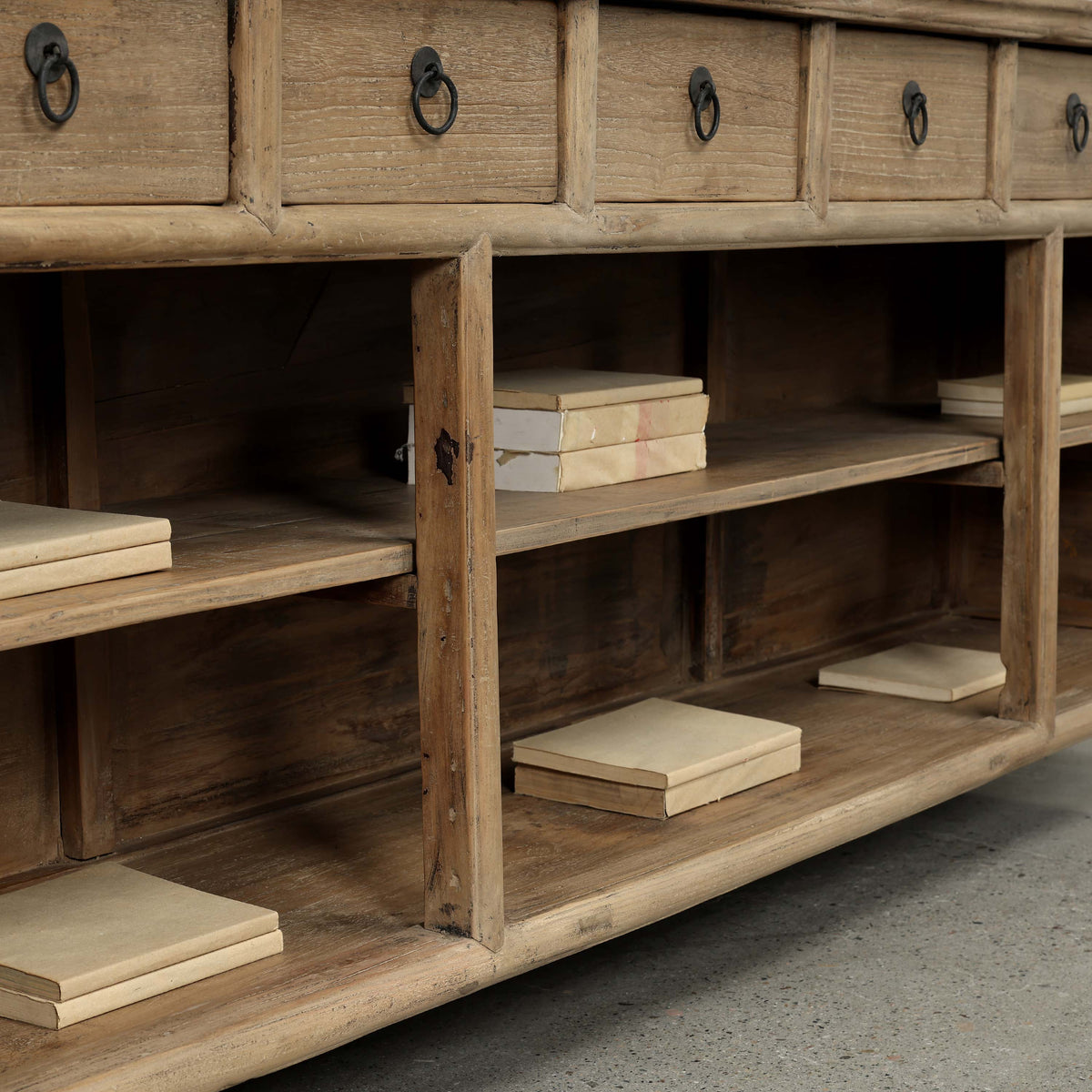 Approx. 104" Wide Vintage Sideboard with 6 Drawers, Weathered Natural