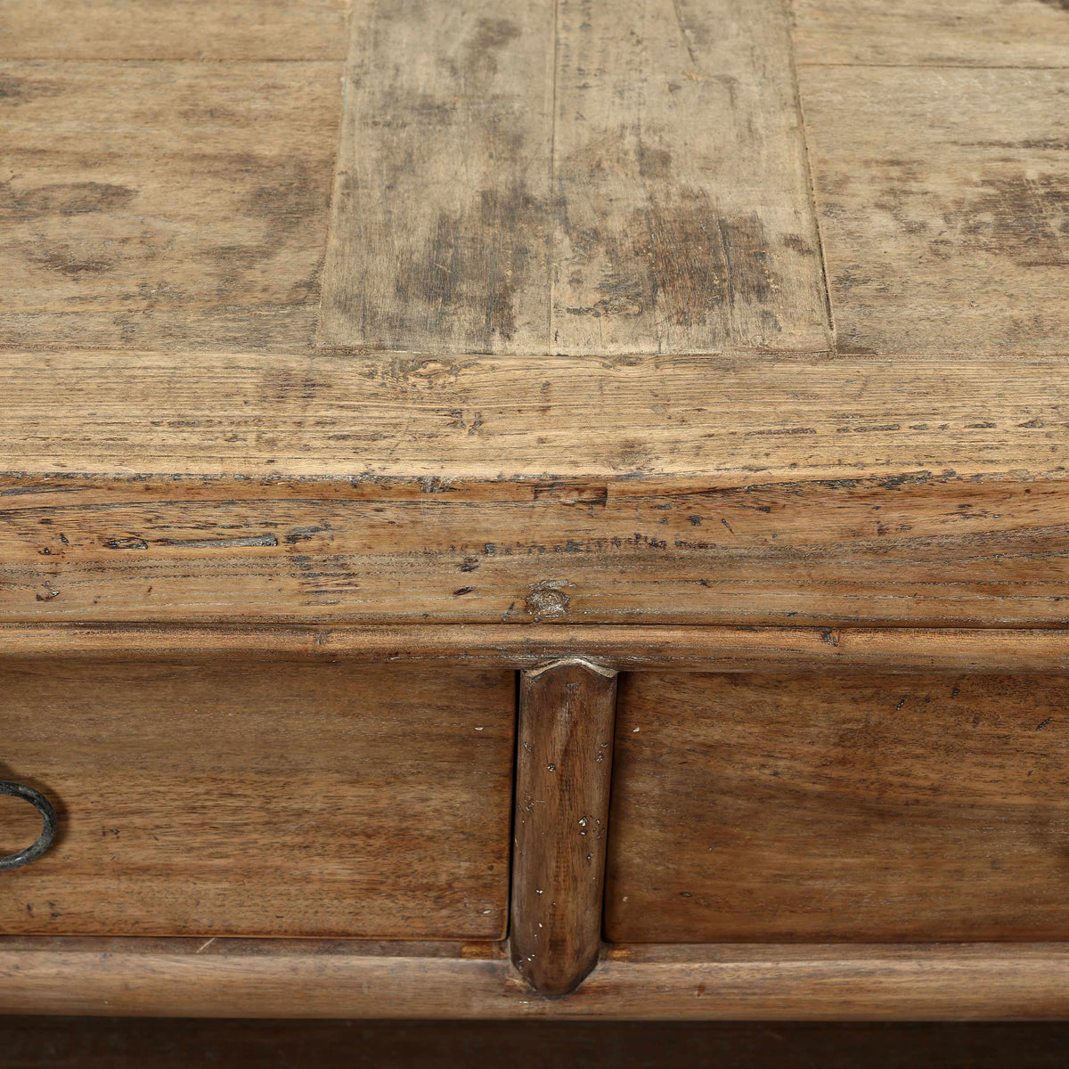 Approx. 107" Wide Vintage Countertable with 6 Drawers, Walnut Wood Weathered Natural