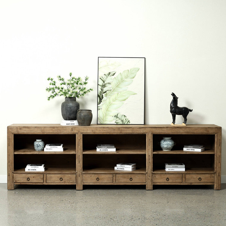 Approx. 119" Wide Vintage Sideboard with 6 Drawers, Pine Wood Weathered Natural image 3
