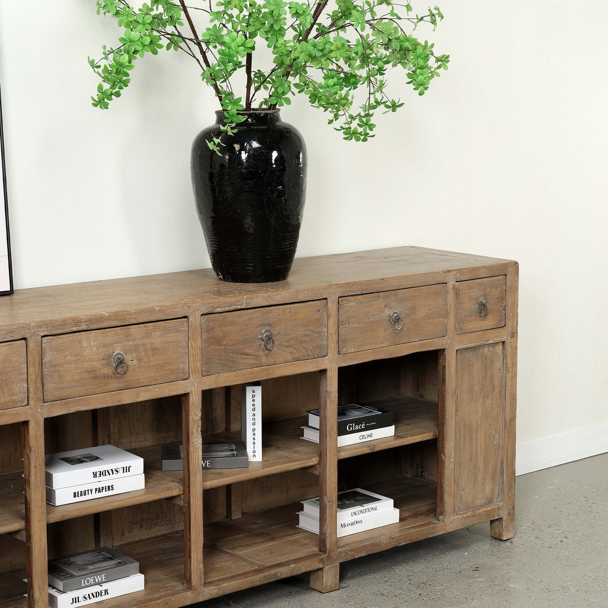 Approx. 120" Wide Vintage Sideboard with 7 Drawers, Weathered Natural