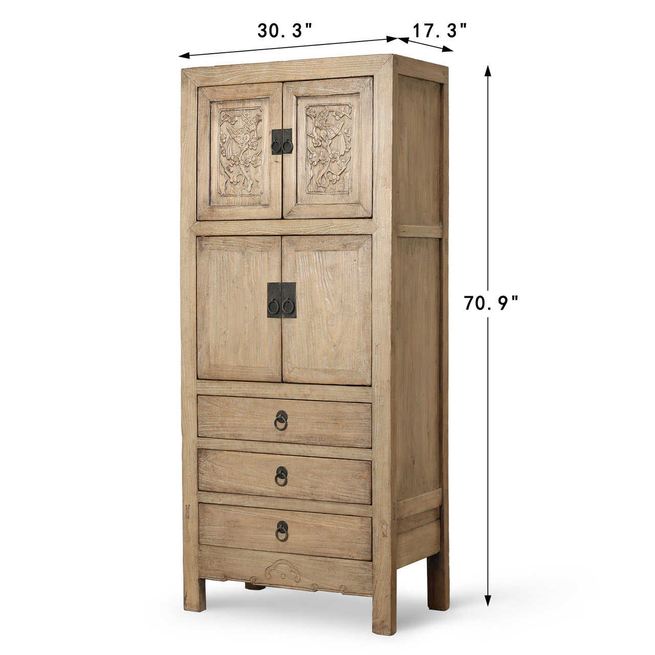 Vintage Carved Cabinet Weathered Natural 30.3 "x 17.3"x 0.9" H