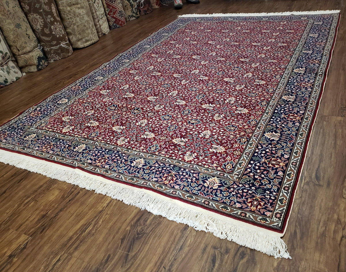 Vintage Turkish Sivas Area Rug 6.5 x 9.5, Wool Hand-Knotted Red & Midnight Blue Allover Floral Pattern Oriental Carpet, 6x9 Traditional Rug - Jewel Rugs, view 2